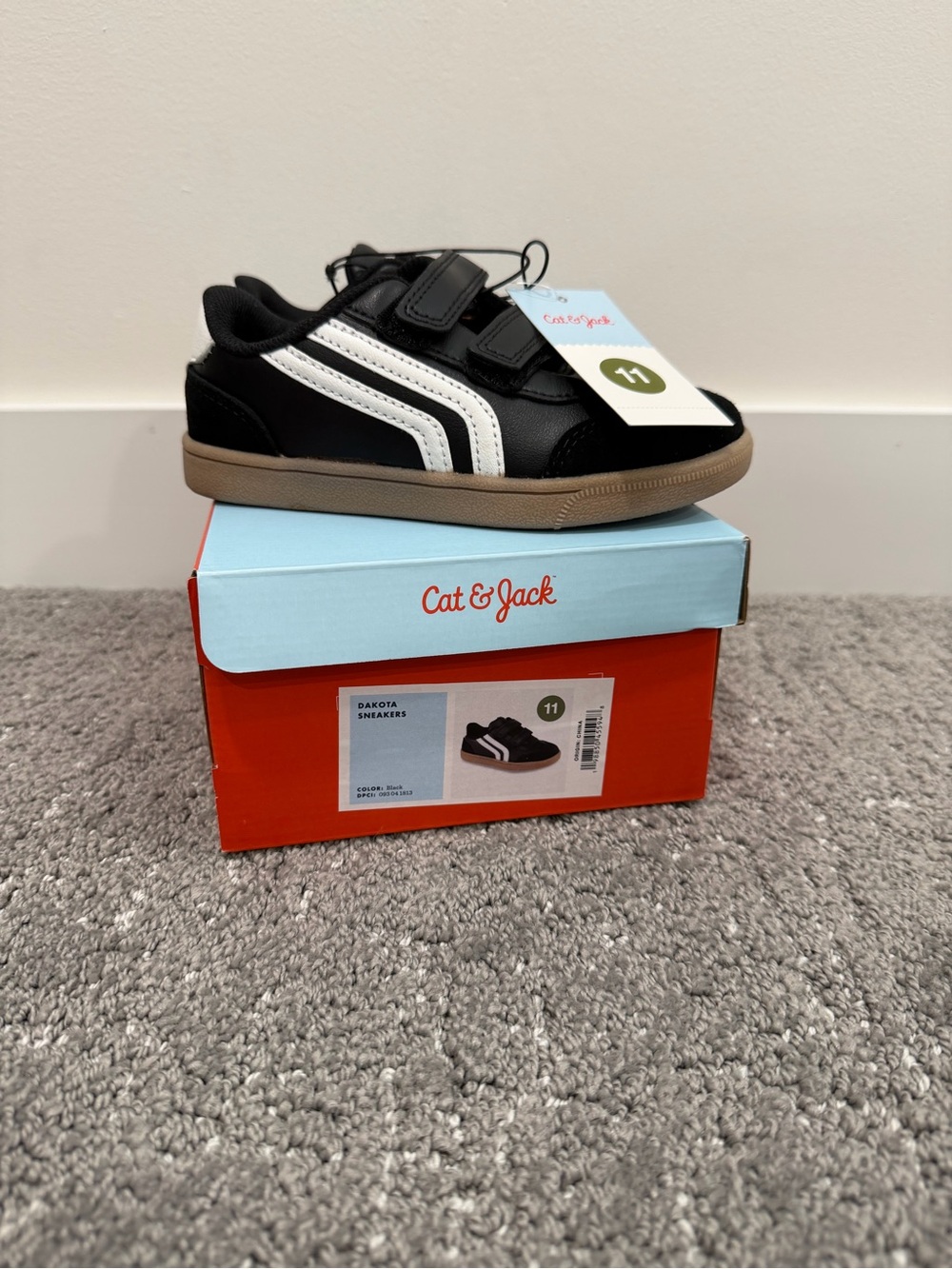 Cat & Jack Black Sneakers with White Stripes and Tan Sole - Kids